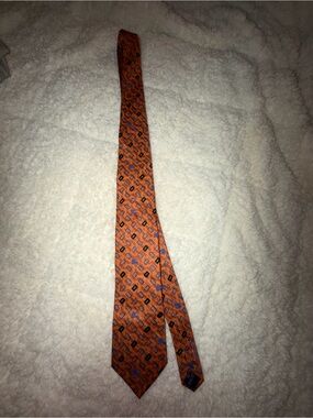 Burberry Orange Geometric Silk Tie with Blue Accents